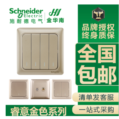 施耐德睿意金色 开关面板 墙壁插座 斜五孔插座 USB插座 暗装86型图3