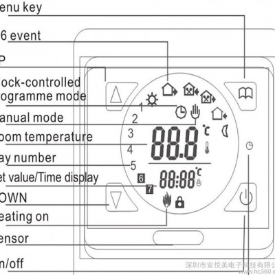 触摸屏采暖温控器 电采暖/水采暖面板 周编程一天6个时段