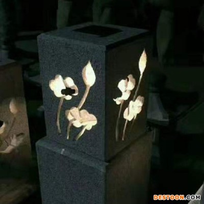 【洛彤】花岗岩石灯笼 户外太阳能石灯 庭院简约现代日式石灯 禅意景观照明灯