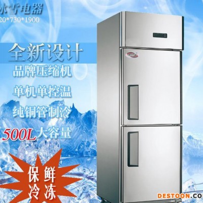 立式双门不锈钢厨房柜 商用冷藏冷冻保鲜柜冰柜酒店厨房冷柜铜管