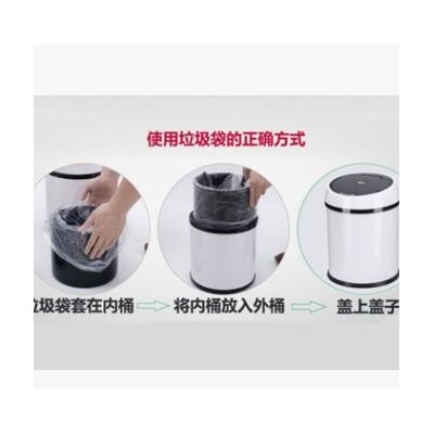 智能感应式垃圾桶家用欧式创意客厅卧室卫生间厨房圆形不锈钢有盖图2