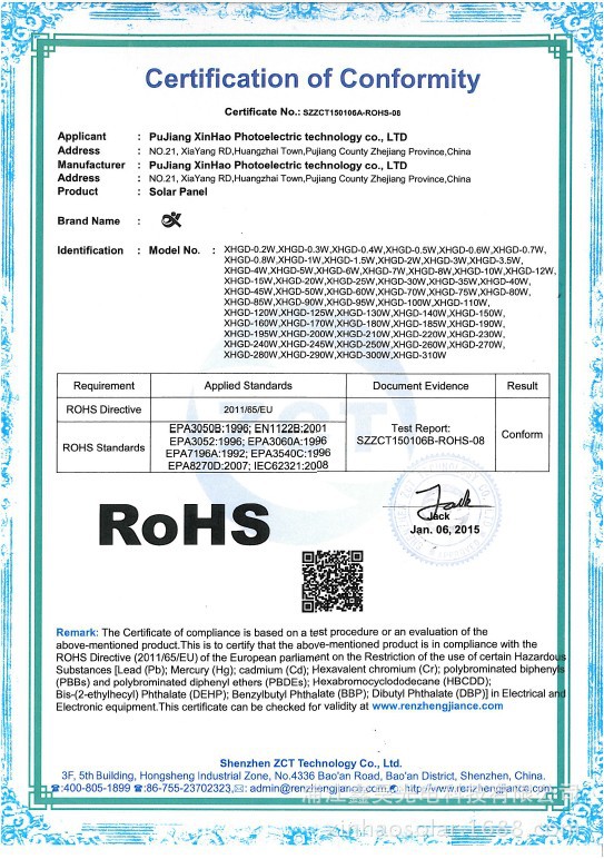 ROHS检测证书
