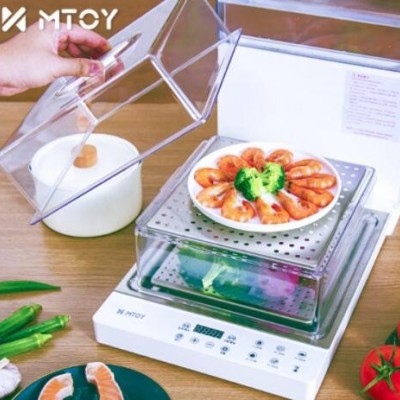 日本MTOY折叠电蒸锅多功能透明蒸汽锅智能多层蒸菜神器家用小蒸箱